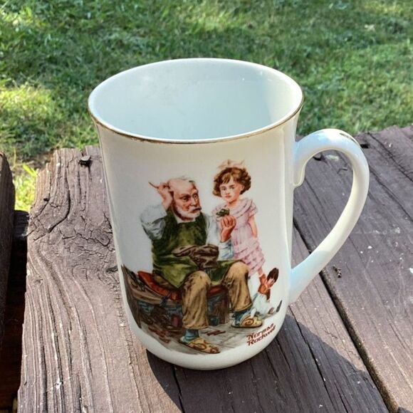 Norman Rockwell The Cobbler Coffee Mug Vintage Collectible Gold Trim - Picture 1 of 3